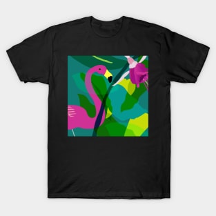 Flamingo flower leafy illustration T-Shirt